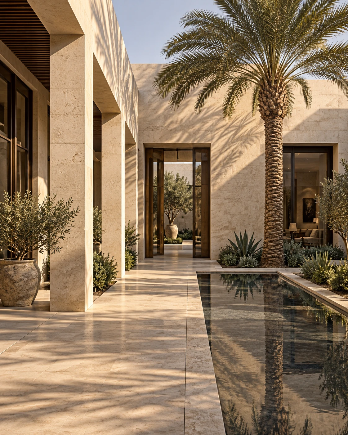 فناء معماري معاصر بتنسيق نباتي — صورة تعبيرية